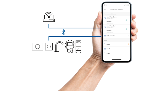 A operação, o registo e a manutenção são realizados com a aplicação Geberit Control.