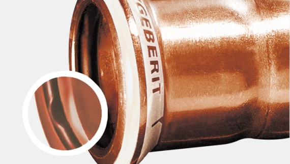 Acessório Geberit Mapress Cobre com indicador de compressão branco e O-ring preto