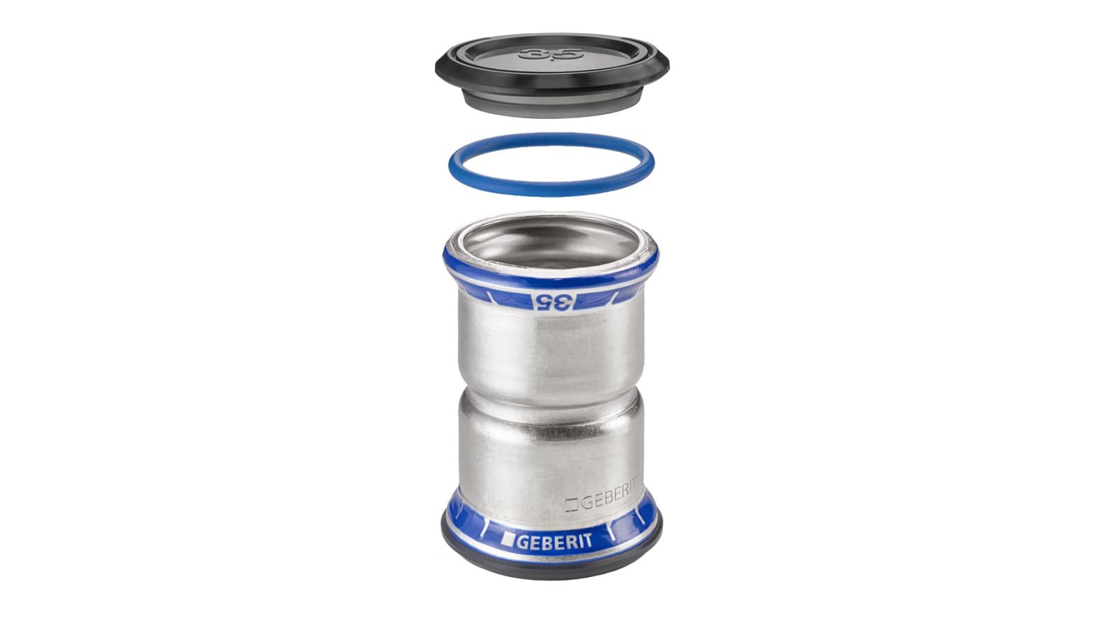Geberit Mapress Aço Inoxidável, FKM, azul: para utilização com fluidos que contenham óleo Geberit Mapress Aço Inoxidável, FKM, azul: para utilização com fluidos que contenham óleo